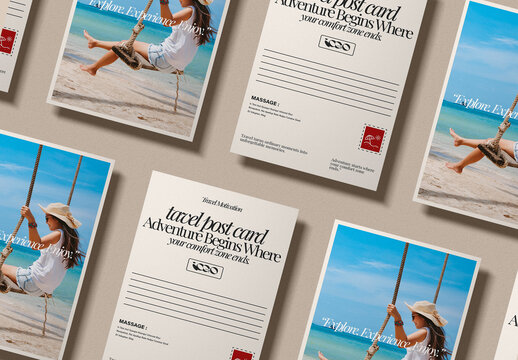 Modern Travel Postcard Template With Vintage Editable Design