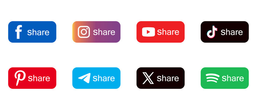 Popular social media share button set vector illustration.