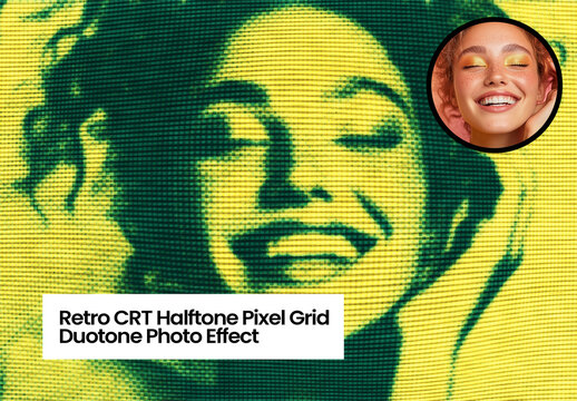 Retro CRT Halftone Pixel Grid Duotone Photo Effect