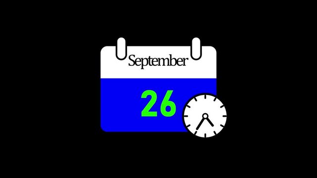 September 26th calendar date highlighted blue with white moon modern minimalist