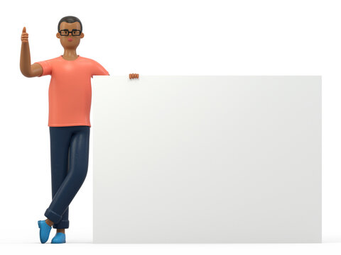 3D people holding an empty white board for insert a concept