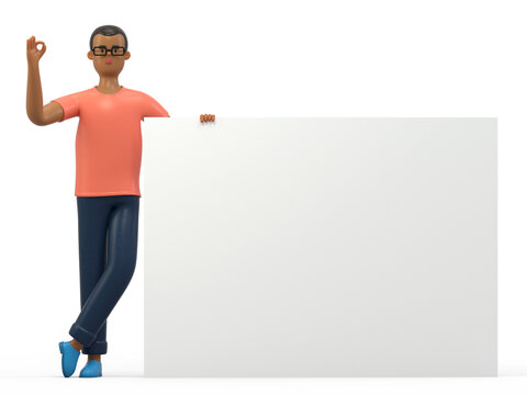 3D people holding an empty white board for insert a concept