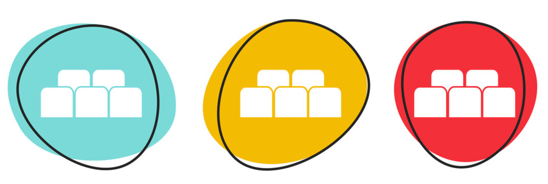 Button Banner Set mit 3 bunten Buttons: Sitzplatz, Stadion oder Kino