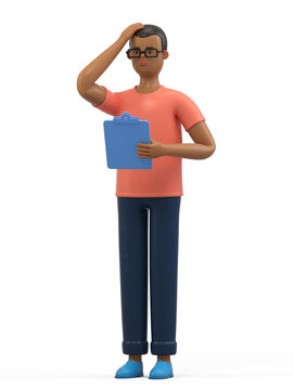 A man holds a clipboard