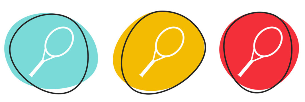 Button Banner Set mit 3 bunten Buttons: Tennis, Tennisplatz, Tennisclub oder Tennisschl&auml;ger