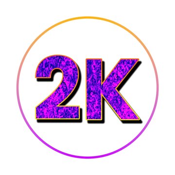 Bold 2k number badge with purple and gold gradient design