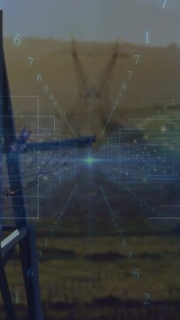 Vertical video: system starting HUD appearing grids shifting guides pulsing scanning towers