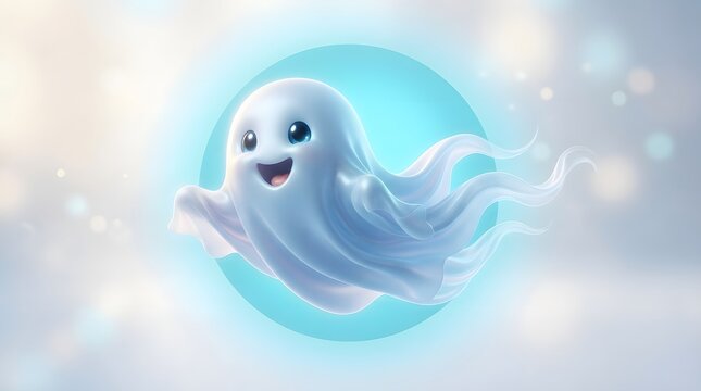 Cute cartoon ghost floating with a cheerful expression