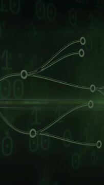 Vertical video: Branching network flexing as light band sweeping right, lighting nodes showing flow