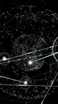 Vertical video: HUD nodes lighting spark central mesh filling as cyan beams linking to show network
