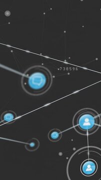 Vertical video: Bright blue icon appearing, avatar and chat nodes linking, pulsing, showing network