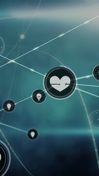 Vertical video: Pulsing heart node sending lines radiating outward, growing network showing health
