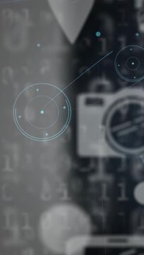 Vertical video: After 1s HUD layers forming and scanning over blurred camera, showing tracking data