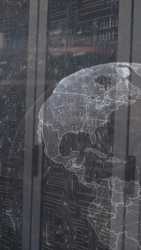 Vertical video: On play, globe rotating, centering North America while clarity rising for emphasis