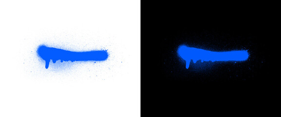 Blue spray paint stroke with drips on white and black background, urban graffiti paint splatter, vibrant aerosol paint line for street art design © AMS Studio