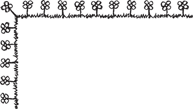Hand drawn L-shaped frame with daisies in the grass. Rectangular frame made with daisies from hand-drawn sketches to give your vector designs a "handmade" touch.