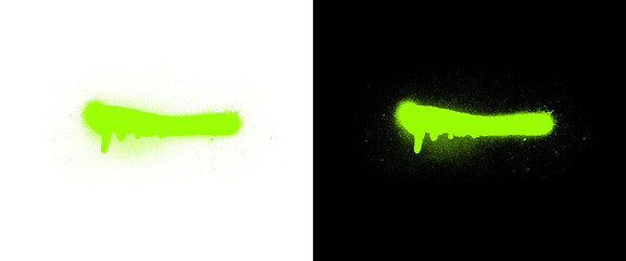 Neon green spray paint stroke with drips, vibrant graffiti line on white and black backgrounds, urban street art texture for graphic design © AMS Studio
