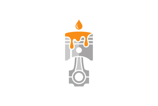 Minimalist engine piston with oil drop logo, automotive lubricant icon, vector design