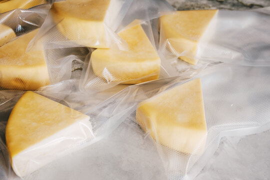 Cheese wedges in vacuum sealed bags, a method of food preservation for extended freshness and product shelf life
