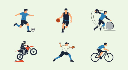 Obraz premium Set of Sport Pictograms: Football, Basketball, Bowling, Motocross, Baseball, and Cycling