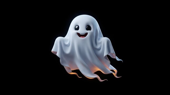 Cute cartoon ghost floating on black background for Halloween