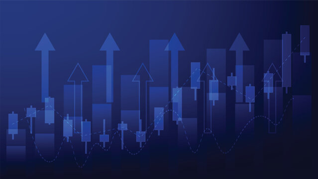 finance and business background. stock market candlesticks with bar chart and arrow up. economy growth concept