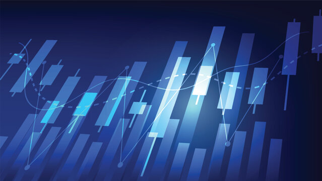 finance and business concept. stock market candlestick with bar chart on blue background