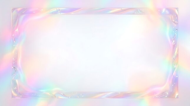 Abstract holographic frame with soft rainbow light leaks and glowing border effect.