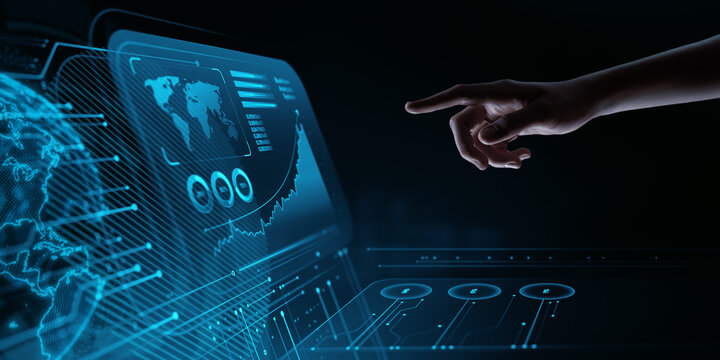 Growth Chart on Virtual Screen. Business and Technology Concept