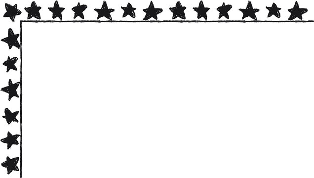 Hand drawn L-shaped frame with black stars. Rectangular frame made with black stars from hand-drawn sketches to give your vector designs a "handmade" touch.