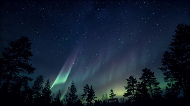 Northern Lights Aurora Borealis Over Forest at Night