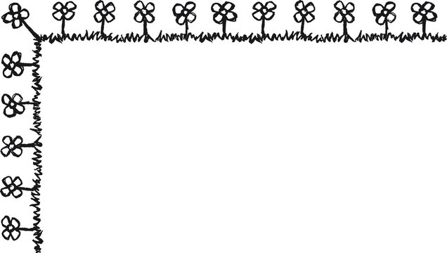 Hand drawn L-shaped frame with daisies in the grass. Rectangular frame made with daisies from hand-drawn sketches to give your vector designs a "handmade" touch.