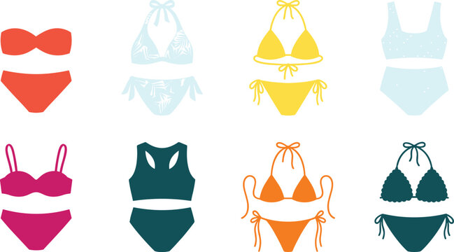 Colorful Women's Bikini and Two-Piece Swimwear Vector Set for Summer Beach Fashion
