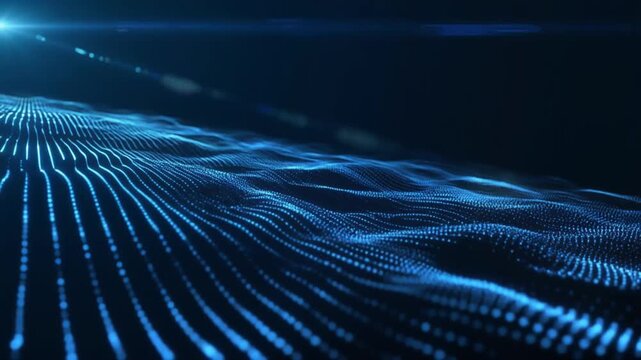 Abstract waves composed of thousands of glowing blue dots emerge from the darkness to symbolize the immense scale and complexity of data being analyzed by modern machine learning algorithms.