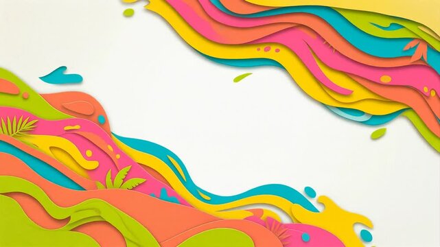 Abstract colorful paper cut style background with fluid wavy shapes and vibrant layers.