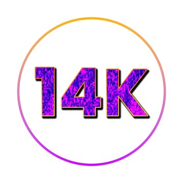 Stylized purple number fourteen thousand 14k icon