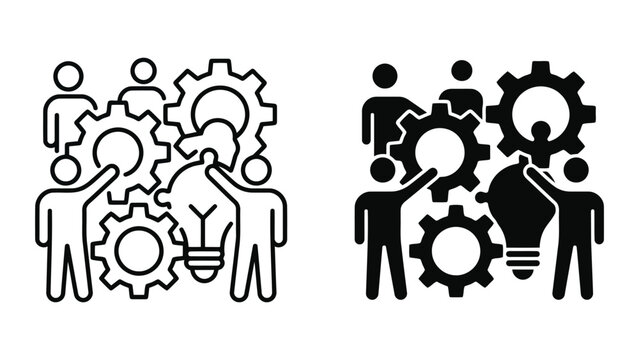 Team collaborating on business workflow and strategic idea implementation icon