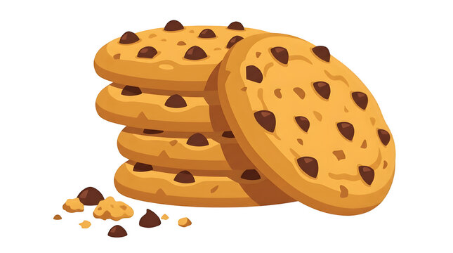 Delicious stack of golden brown chocolate chip cookies arranged neatly on transparent background