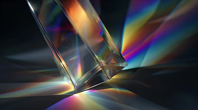 Closeup of a colorful prism refracting light
