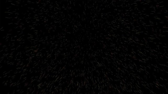 Sparse distribution of thin, short, multi-colored lines appearing as distant sparks or subtle particles against a deep black void