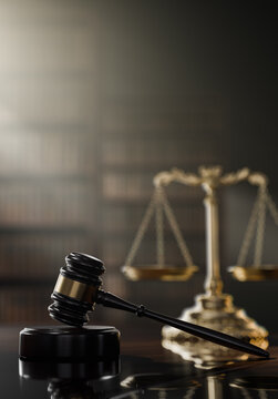 Legal concept: Scales of justice and and the judge's gavel hammer as a symbol of law and order