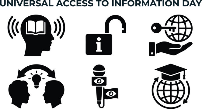 Information Access Icons Including Head With Book Open Lock And Globe On Transparent Background