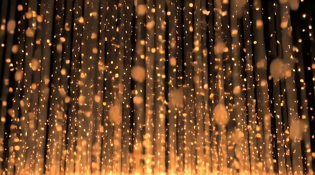 Golden Light Beams and Sparkles on Dark Background