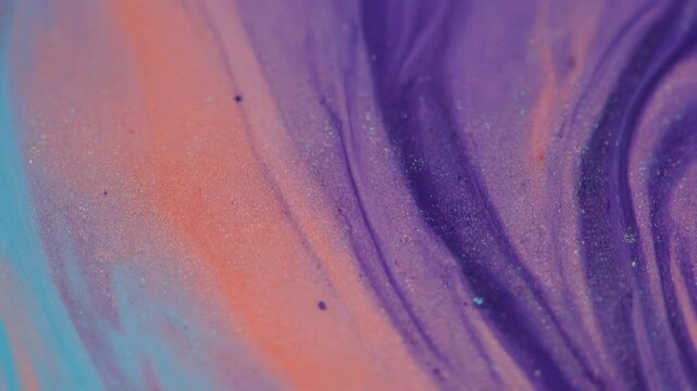 Paint marble effect showcases a delicate fusion of light blue and magenta streaks winding through a purple field to provide an elegant and contemporary aesthetic for high-end graphic design.