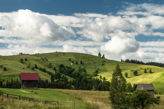 Shepherd Hut on Rolling Green Hills in Bucovina, Romania