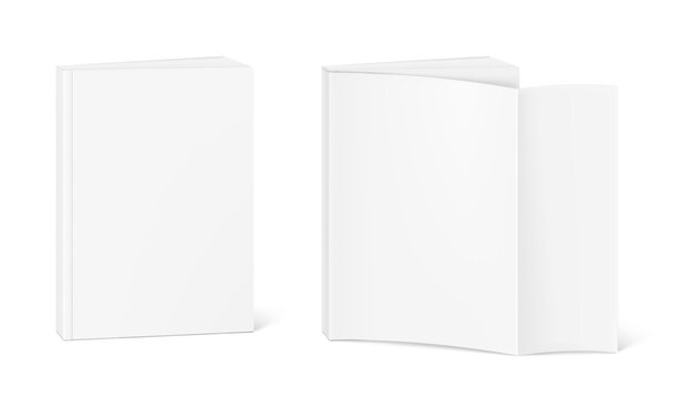 Blank paperback book mockup set. 3D hight realistic vector illustration isolated on white background. It can be used for promo, catalogs, brochures, magazines, etc. Scalable and editable. EPS10.