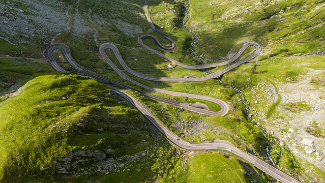 Carpathian Mountain Road with Hairpin Curves in Romania