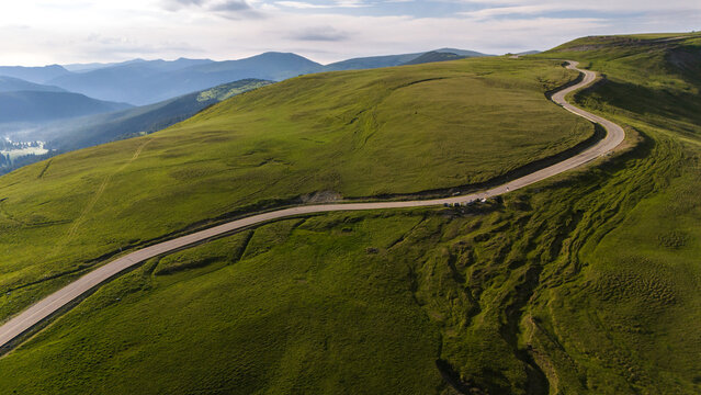 Panoramic Drone View of Transalpina Road in Summer