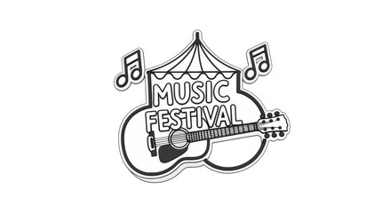 Music festival emblem with circus tent and acoustic guitar © Sera