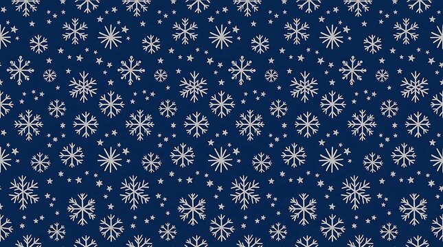 Seamless pattern with white snowflakes on dark blue background